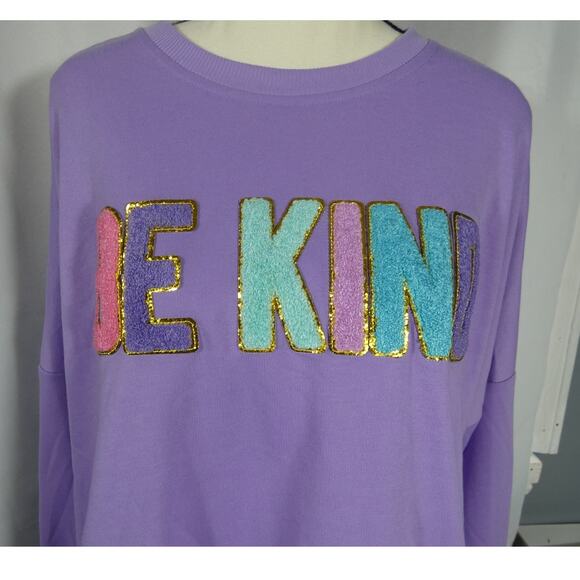 Simply Southern XL Sweatshirt BE KIND Purple Pockets Long Sleeves Sparkle - Picture 3 of 7